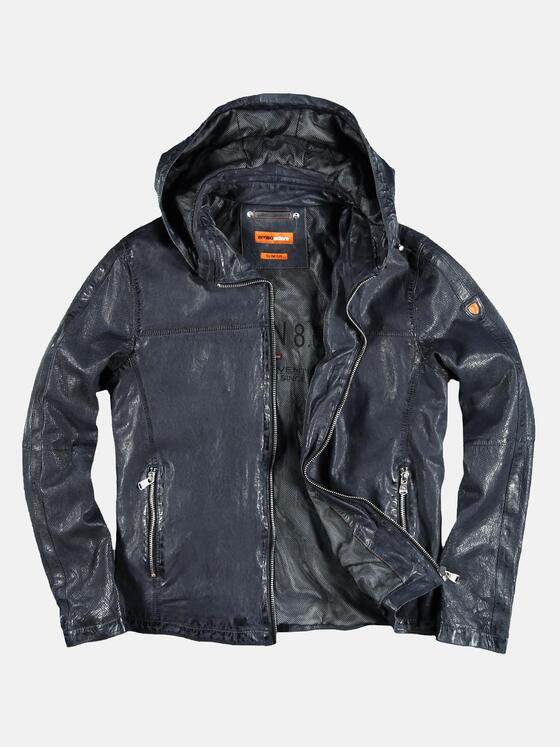emilio adani Herren perforierte Lederjacke mit abnehmbarer Kapuze Blau 29146