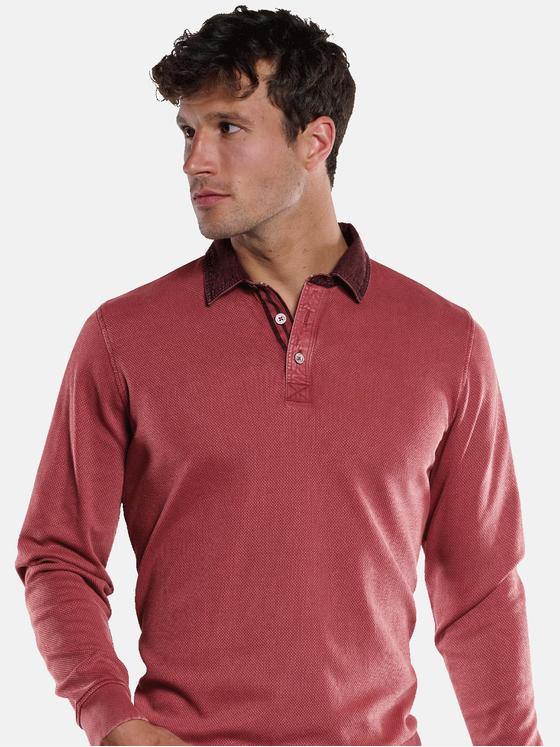 engbers Herren Langarm-Shirt Polokragen Lachsrot 33770