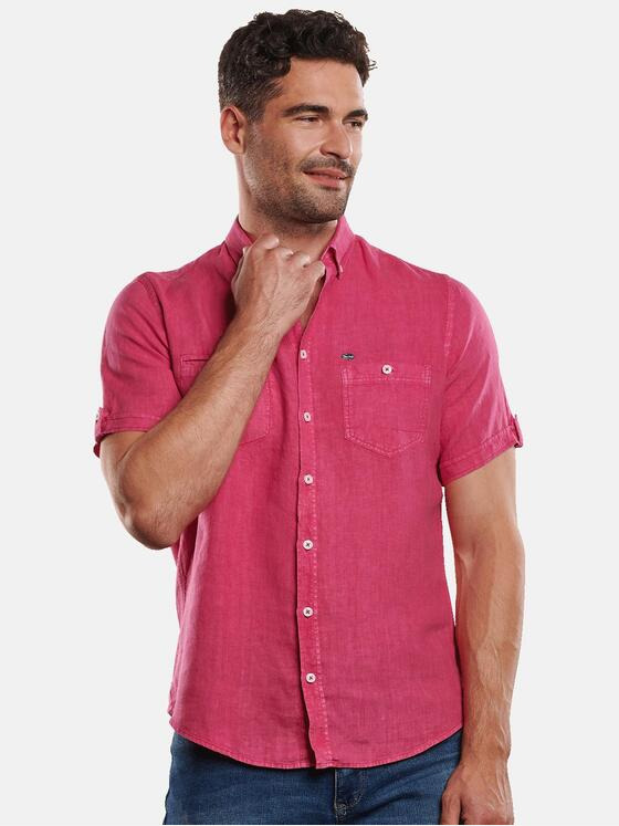 engbers Herren Kurzarm-Hemd aus Leinen Magenta 31742