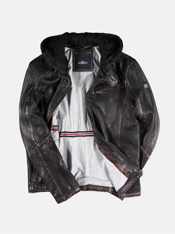 engbers Herren Lederjacke mit Strickkapuze Anthrazit 30216