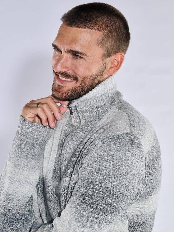 emilio adani Herren Pullover mit Troyerkragen Grau 37857
