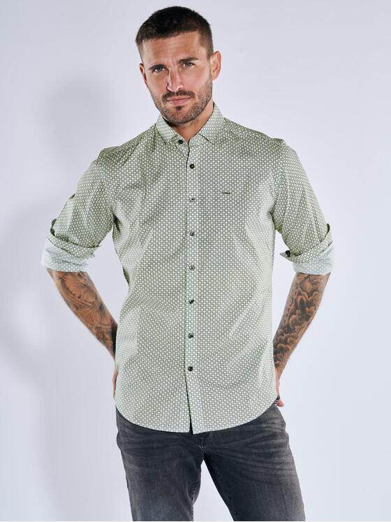 emilio adani Herren Langarm-Hemd gemustert Khaki 39333