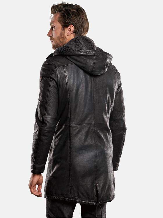 emilio adani Herren Lederjacke im Parkastyle Schwarz 30209