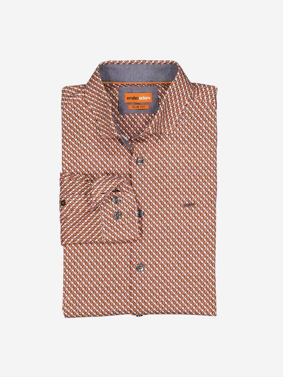 emilio adani Herren Langarm-Hemd gemustert Orange 37675
