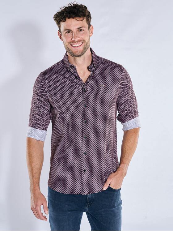 emilio adani Herren Langarm-Hemd gemustert Bordeaux 39596