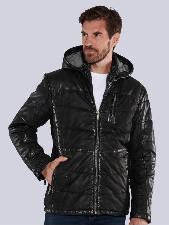 ENGBERS GERMANY Herren Lederjacke aus Materialmix Schwarz 35439