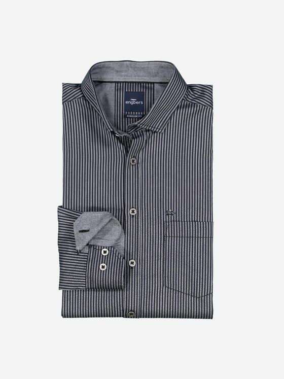 engbers Herren Langarm-Hemd gestreift Schwarz 38171