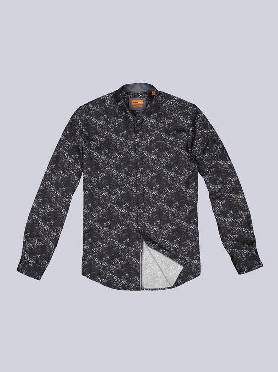 emilio adani Herren Langarm-Hemd mit digitalem All-Over-Print Schwarz 33337