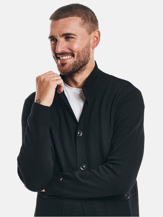 emilio adani Herren Strickjacke aus Merino-Wolle Schwarz 32457