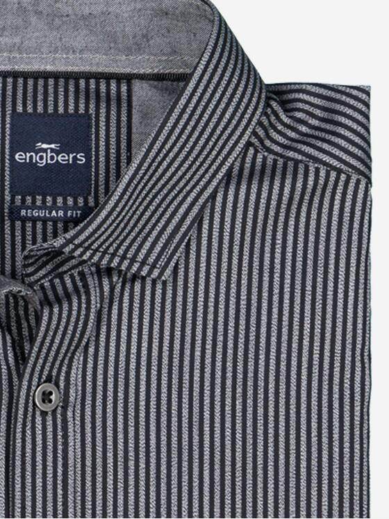 engbers Herren Langarm-Hemd gestreift Schwarz 38171