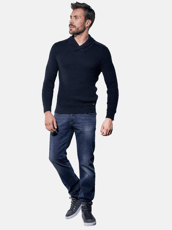 emilio adani Herren Modischer Schalkragenpullover Blau 30848
