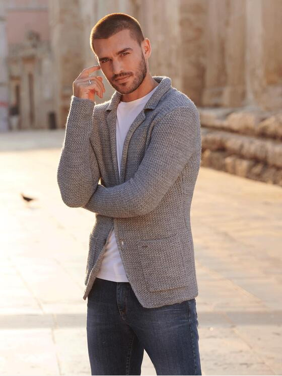 emilio adani Herren Strick-Sakko regular Grau 35729