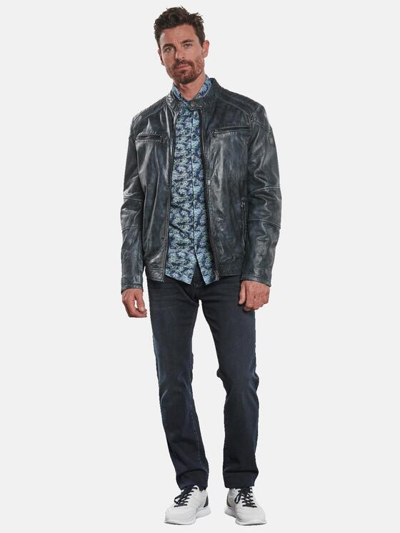 engbers Herren Lederjacke mit Steppelementen Petrolblau 32590