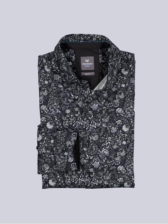 ENGBERS GERMANY Herren Langarm-Hemd gemustert Schwarz 35277