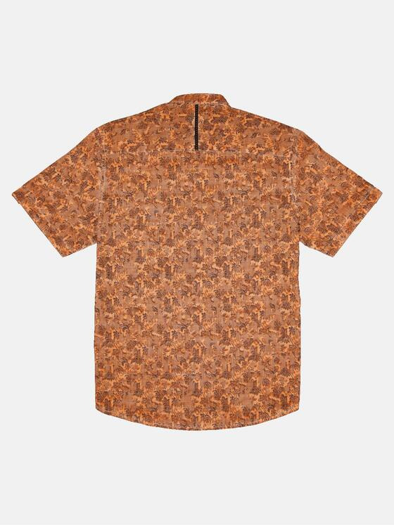 engbers Herren Kurzarm-Hemd mit floralem Print Dunkelorange 33437