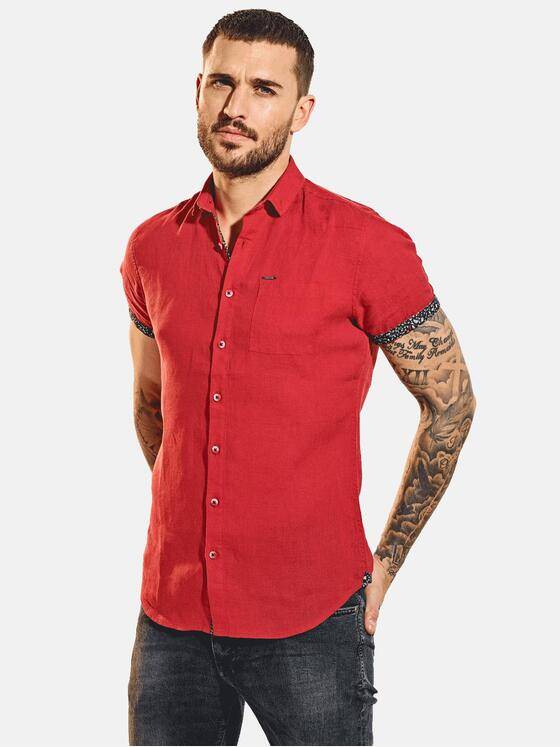 emilio adani Herren Kurzarm-Hemd aus Leinenstoff Rot 31671