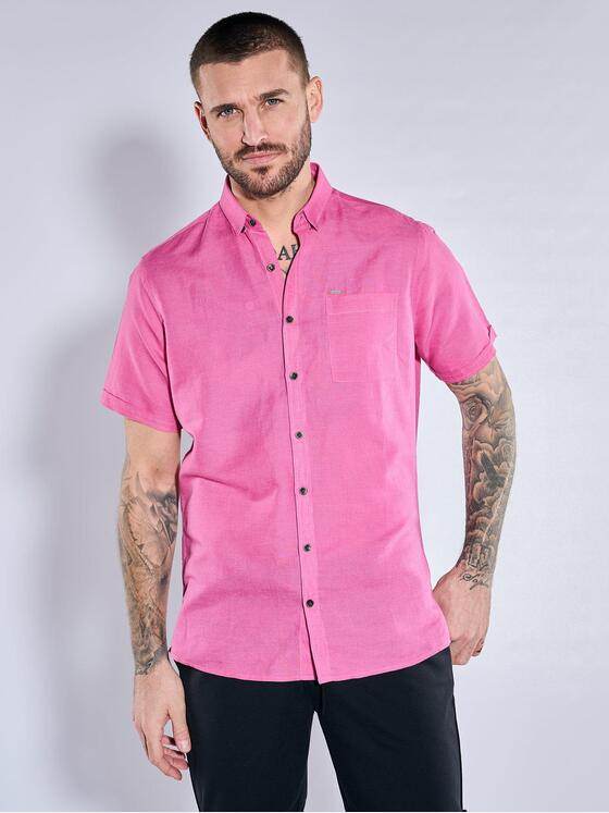 emilio adani Herren Kurzarm-Hemd uni Violett 37007