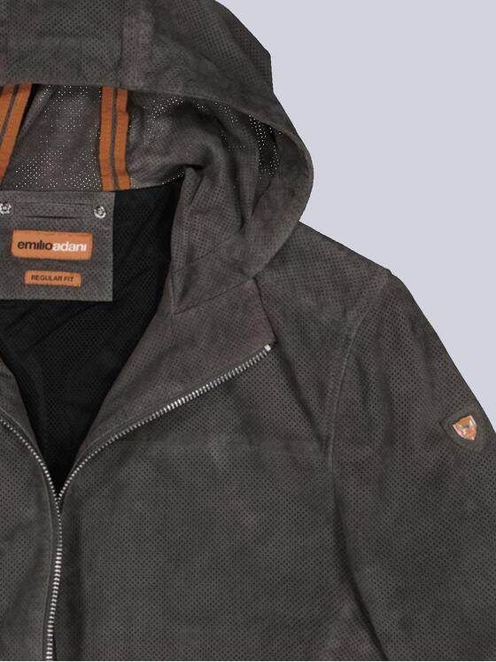 emilio adani Herren Lederjacke mit Kapuze Grau 36208