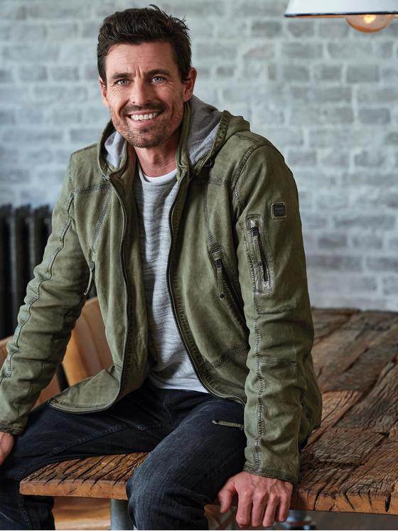 engbers Herren Lederjacke mit abnehmbarer Kapuze Grün 34076