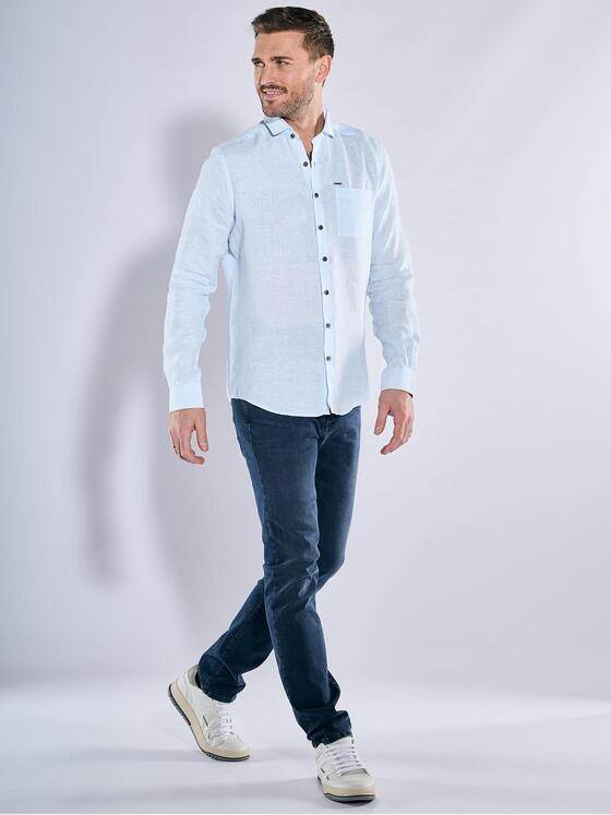 emilio adani Herren Langarm-Hemd aus Leinen Blau 38566