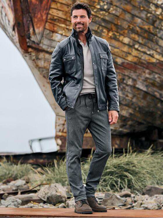 engbers Herren Lederjacke mit heraustrennbarem Inlet Schwarz 39275