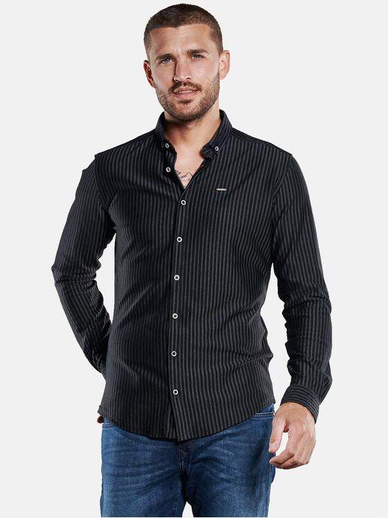 emilio adani Herren Langarm-Hemd gestreift Schwarz 33658
