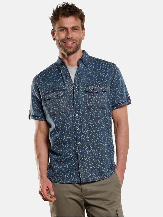 engbers Herren Kurzarm-Hemd gemustert Indigoblau 33043