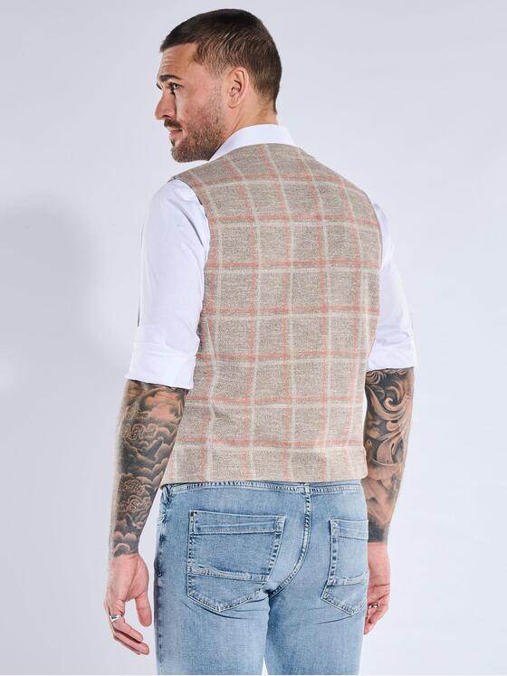 emilio adani Herren Sakkoweste mit Karo-Muster Beige 40315