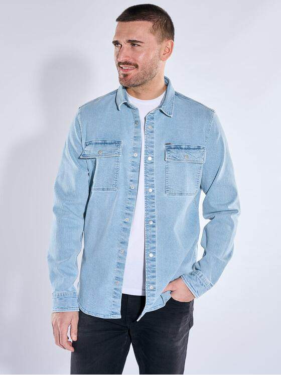 emilio adani Herren Overshirt im Jeans-Look Hellblau 40045