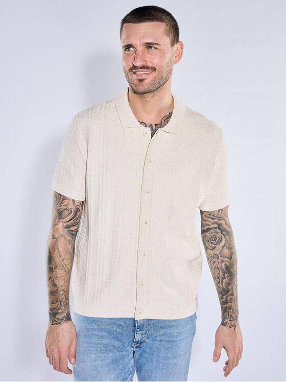 emilio adani Herren Strick-Polo mit Knopfleiste Beige 40557
