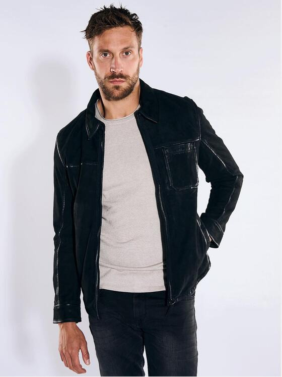 emilio adani Herren Lederjacke slim fit Schwarz 36199