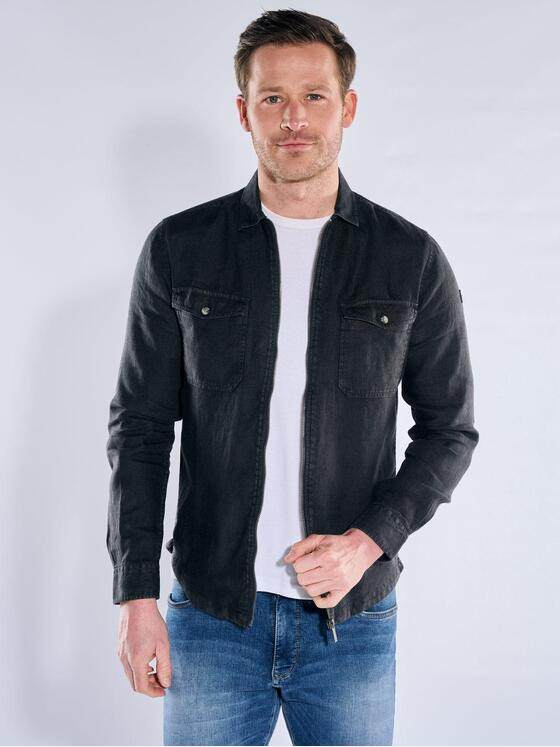 engbers Herren Leinen Overshirt mit Zipper Saphirblau 40212