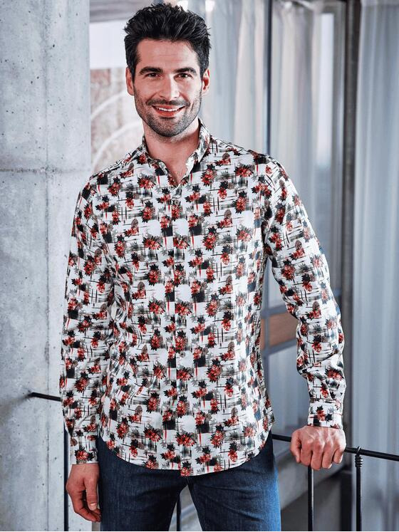 ENGBERS GERMANY Herren Stretch Hemd mit floralem All-Over-Print Dunkelrot 31518
