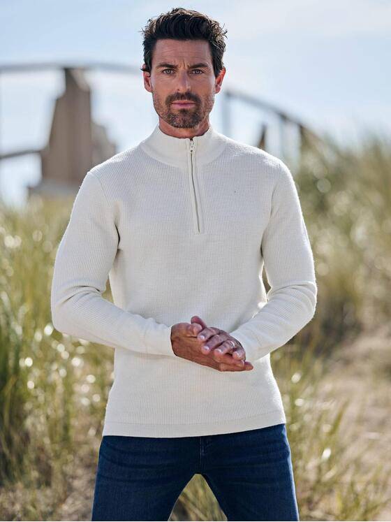 ENGBERS GERMANY Herren Pullover mit Troyerkragen Creme 39622