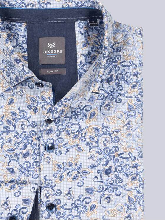 ENGBERS GERMANY Herren Langarm-Hemd gemustert Blau 35276