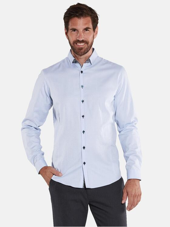 ENGBERS GERMANY Herren Langarm-Hemd mit wertiger Struktur Blau 35282