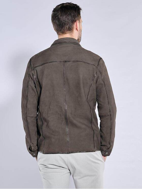 emilio adani Herren Lederjacke slim fit Grau 38288