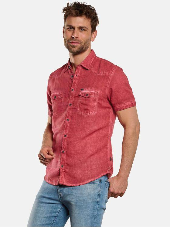engbers Herren Kurzarm-Hemd mit Leinen-Anteil Feuerrot 33005