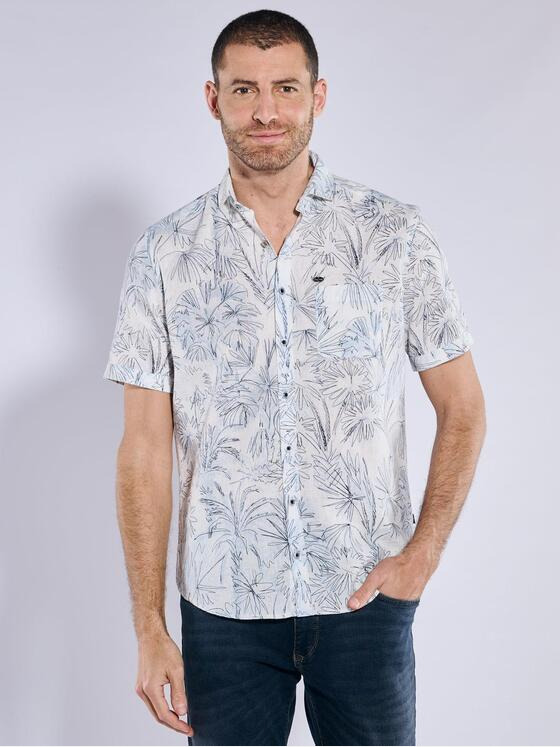 engbers Herren Kurzarm-Hemd mit Leinenanteil Blau 37099