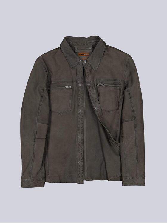 emilio adani Herren Lederjacke slim fit Grau 38288