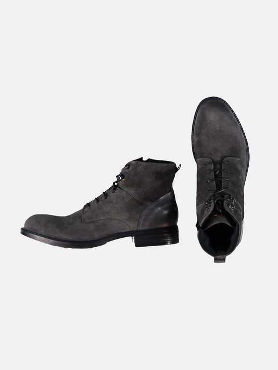 emilio adani Herren Velourlederboot im Bikerlook Grau 30183