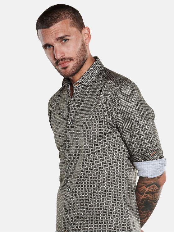 emilio adani Herren Langarm-Hemd mit All-Over-Print Grün 33342