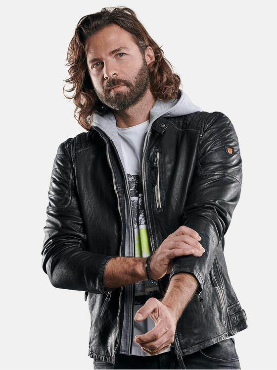 emilio adani Herren Lederjacke mit integrierter Sweatjacke Schwarz 29138