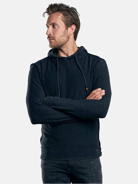 emilio adani Herren Langarmshirt mit lässiger Kapuze Schwarz 30026