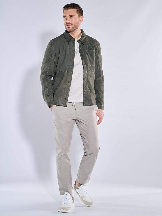 emilio adani Herren Lederjacke in Hemd-Optik Grün 38418