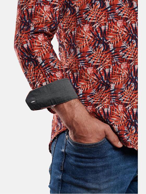 engbers Herren Langarm-Hemd mit floralem Print Dunkelorange 32278