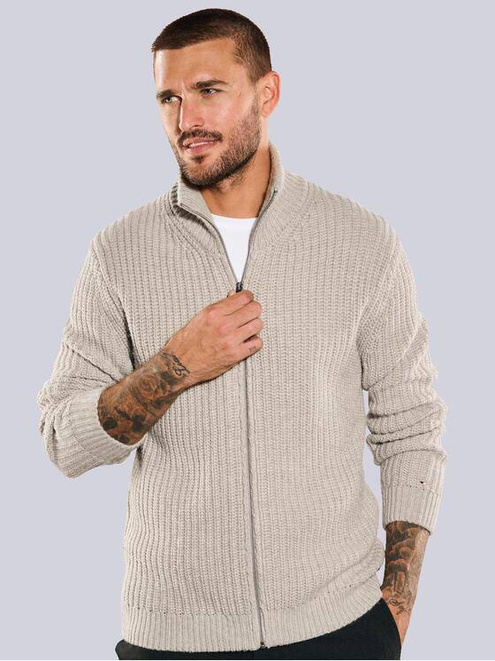 emilio adani Herren Strickjacke mit Stehkragen Beige 35756