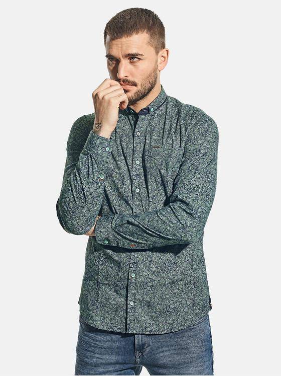 emilio adani Herren Langarmhemd mit All-Over Print Grün 31349