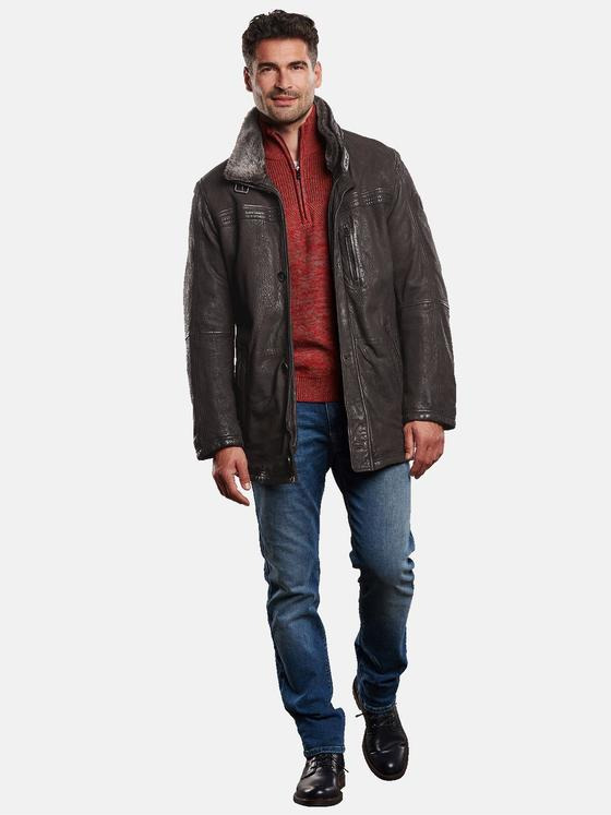 engbers Herren Lederjacke mit abnehmbarem Kragen Dunkelbraun 32254