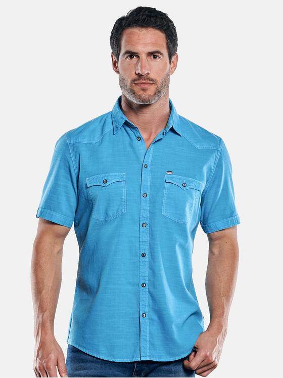 engbers Herren Sommerhemd mit dezenten Kontrastdetails Cyanblau 29846